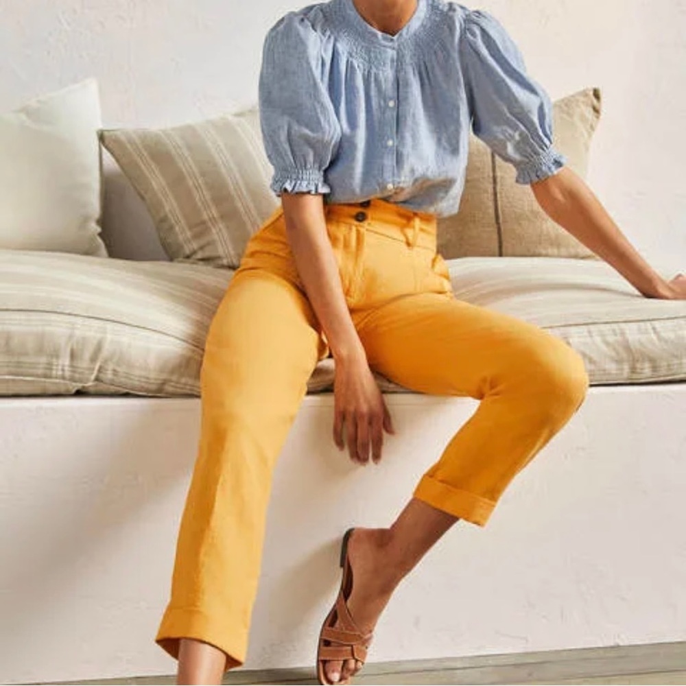New, BODEN Linen Pleated Turn Up Pants in Zinnia ☀️
